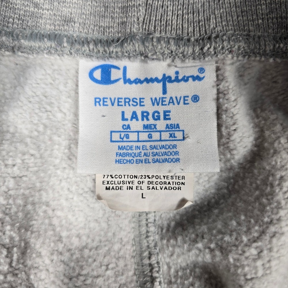 Champion Reverse Weave Gray Tapered Sweatpants Large Chenille Logo Patch Mens L - Picture 3 of 8